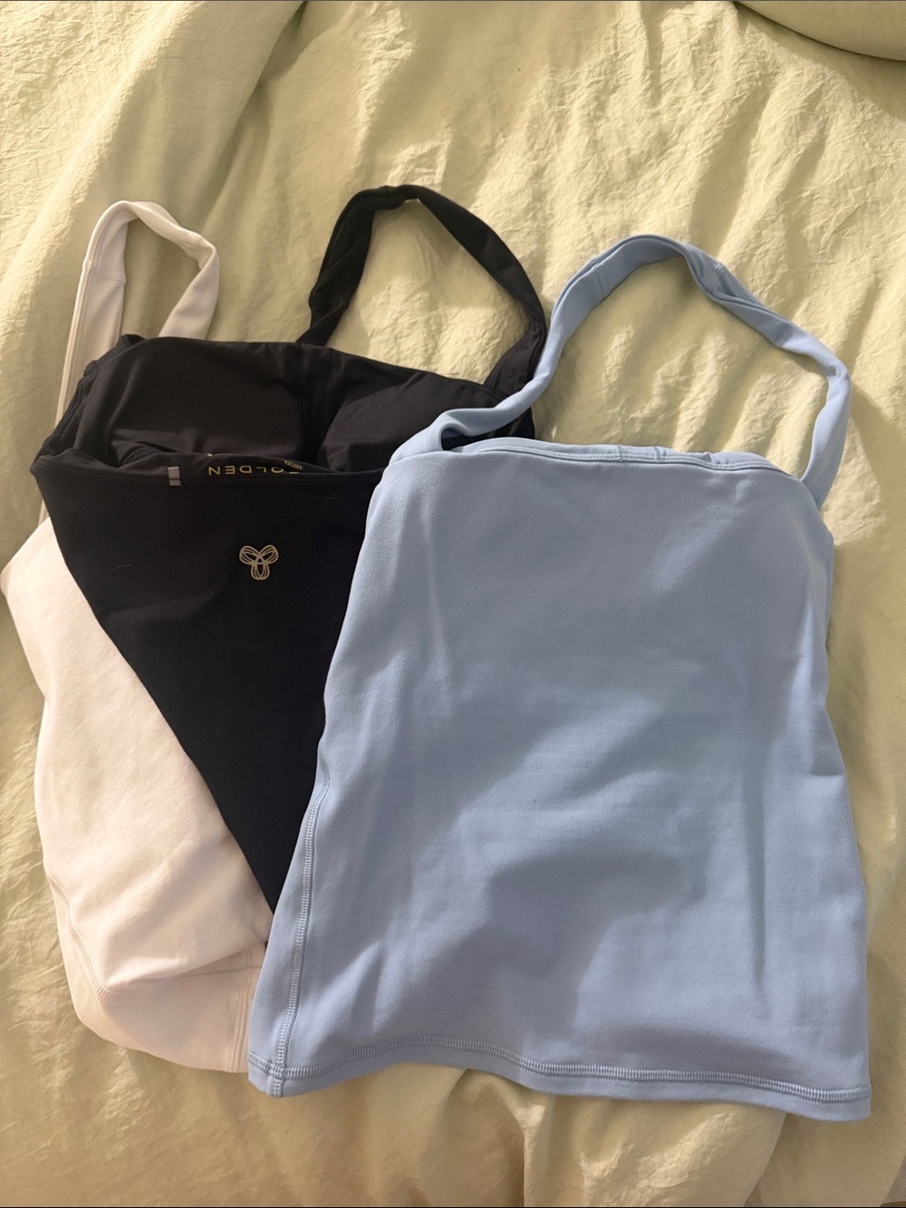 Aritzia Women’s Golden athletic halter top Trio - Black, Light Blue, White S